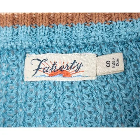 Faherty Miramar Linen Sweater Women's Small Aqua Blue Crew Neck Long Sleeve - Picture 3 of 13